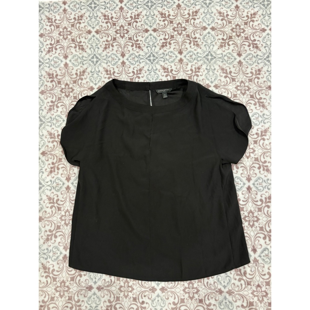 Banana Republic Black Short Sleeve Petal Sleeve Keyhole Back Blouse Mens M